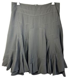 PHI Womens Black Silk A-Line Patchwork-Like Pattern Ruffled Hem Skirt Sz 8/44
